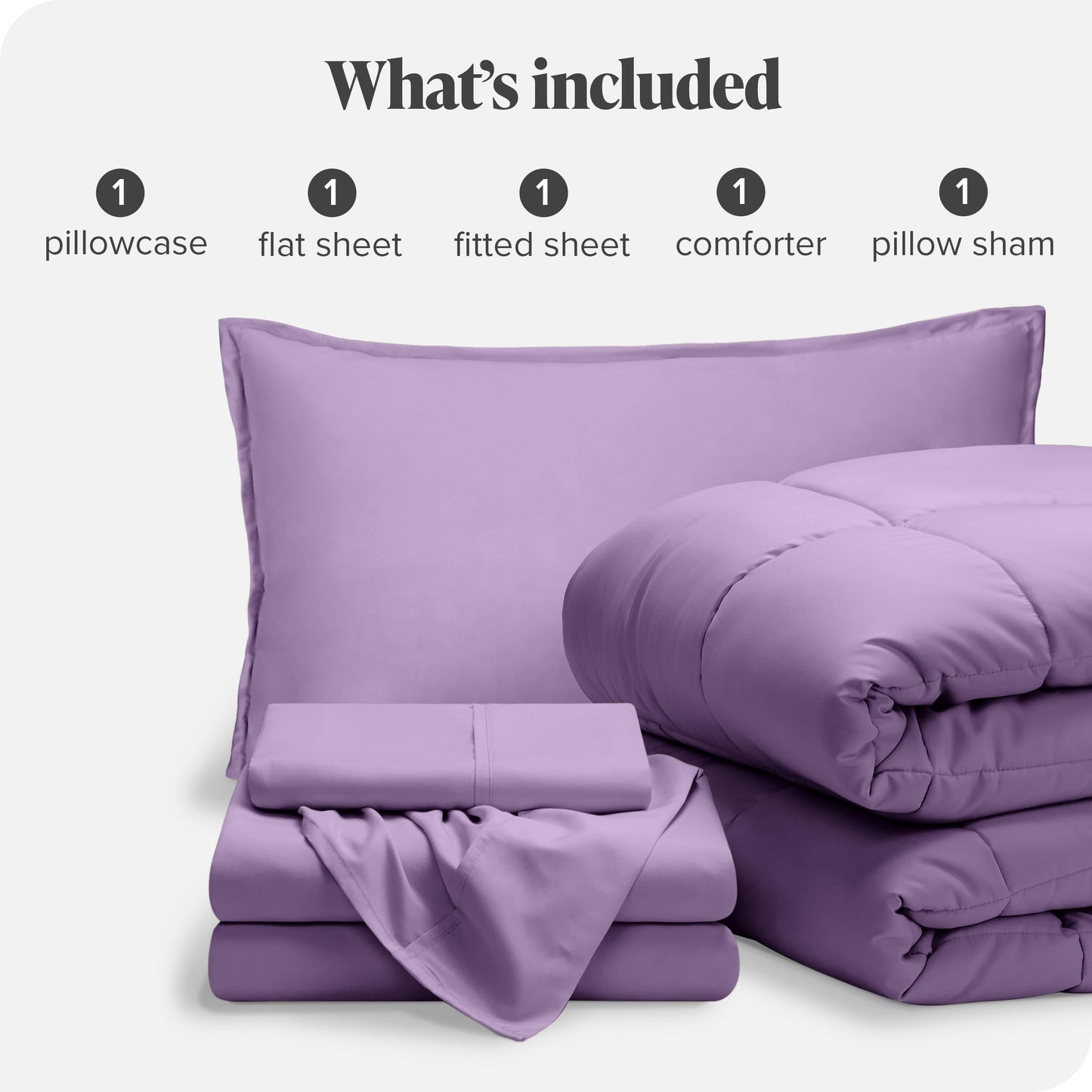 Bare Home Bed-in-A-Bag 5 Piece Comforter & Sheet Set - Twin XL - Goose Down Alternative - Ultra-Soft 1800 Premium Bed Set (Twin XL, Lavender/Lavender)