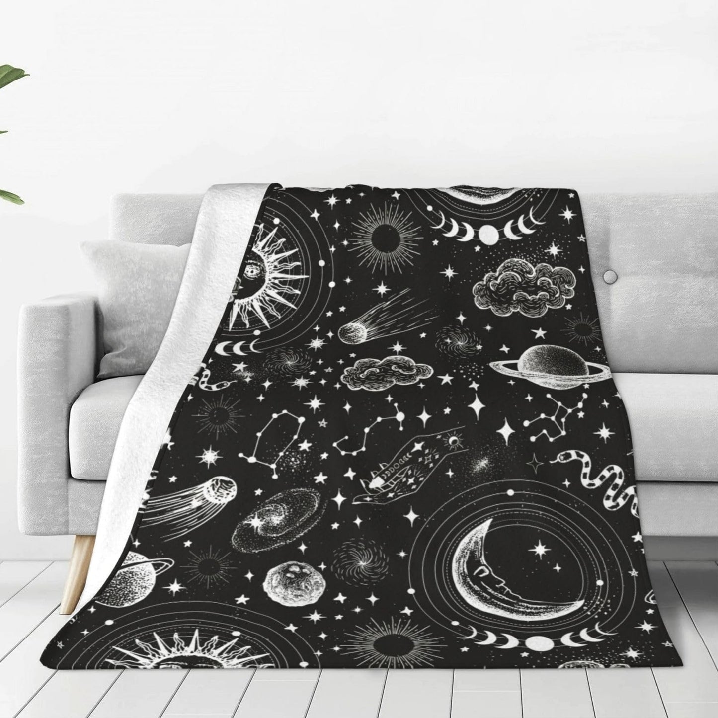 Sun and Moon Throw Blanket Cozy Fluffy Plush Blanket Soft Flannel Throw Blanket for Kids Men Women Gift Sofa Bed Couch 50"x40" Christmas