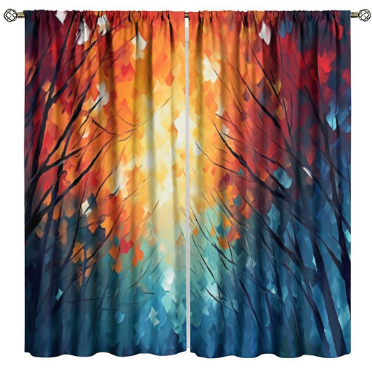 HZOHNAGO Forest Curtains Autumn Watercolor Forest Orange Maple Leaves Pattern Blackout Print Rod Pocket Window Drapes for Bedroom Living Room 42x45in