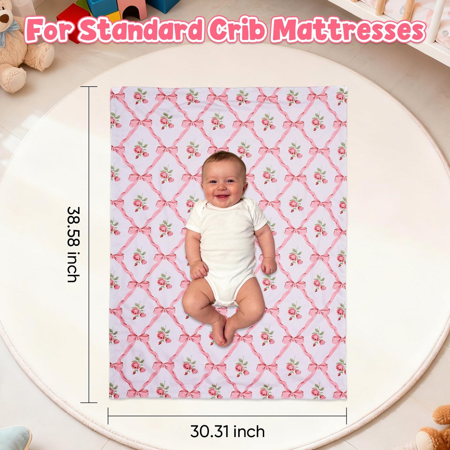 Baby Blanket for Boys Girls Super Soft Double Layer Minky with Dotted Backing Cute Cow Crib Receiving Blanket Bed Throws for Newborns Nursery Stroller Toddler 30 x 40 Inch (Pink Bow Rose)