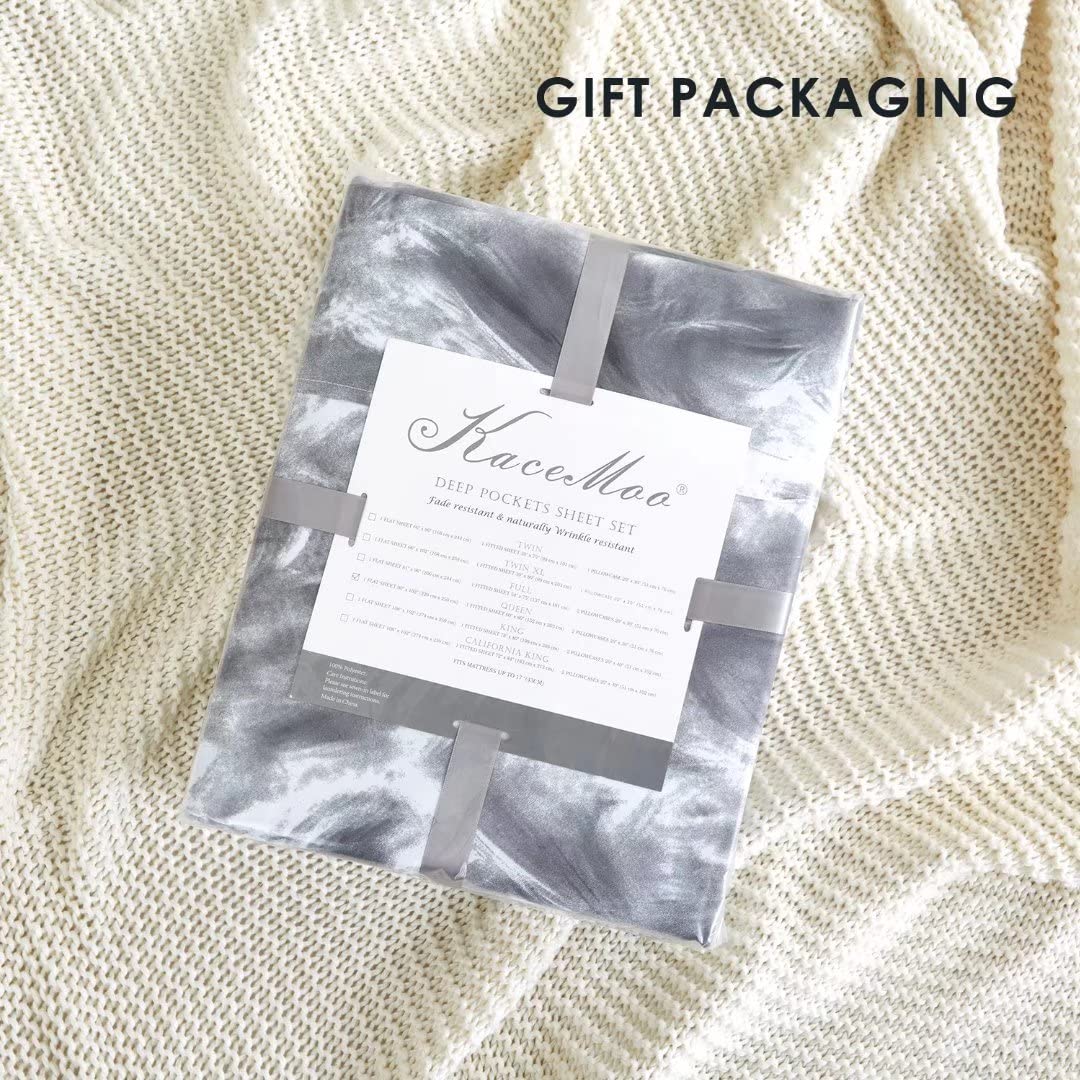 California King Size Bed Sheets Set 4PC - Soft Cooling 1800 Thread Count Microfiber Printed Sheet, 8 - 17" Deep Pocket Breathes Better, Wrinkle, Machine Washable Grey Marble Patterned Double Bedding