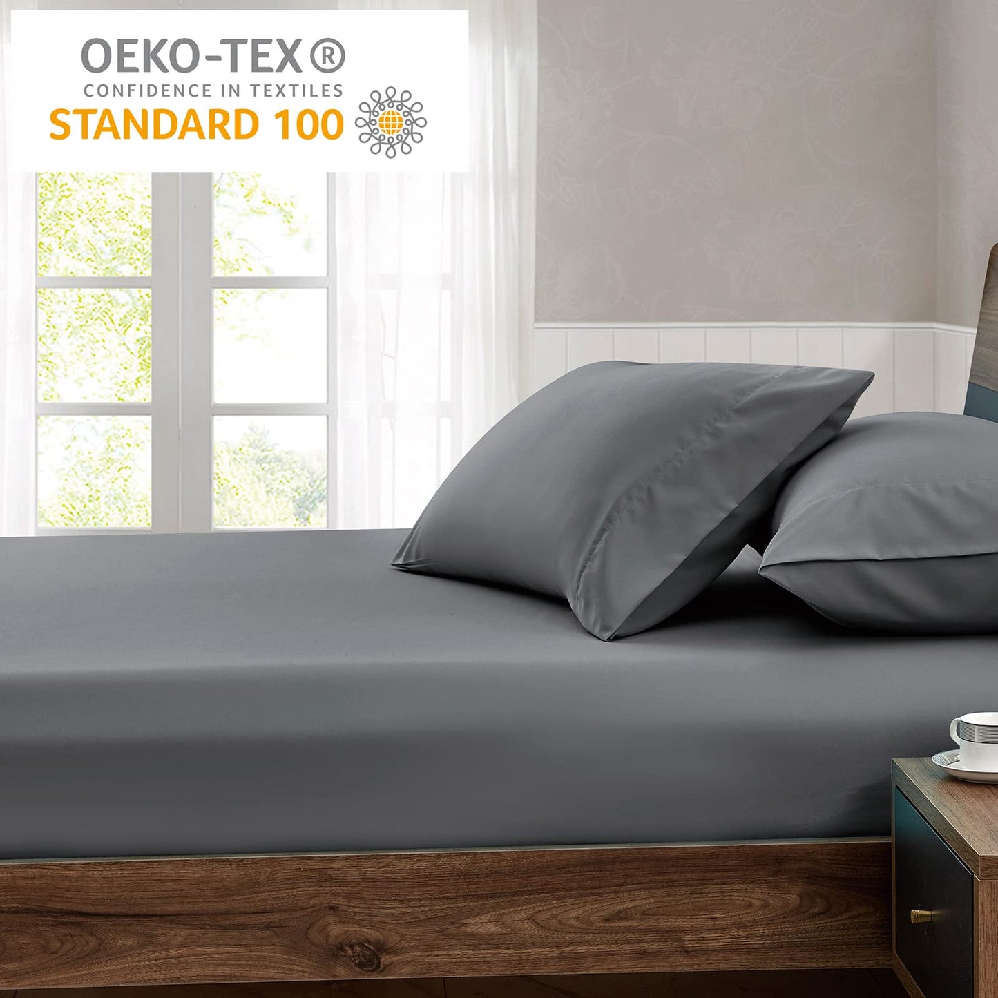 FreshCulture Queen Fitted Sheet - Hotel Quality, Ultra Soft & Breathable Brushed Microfiber, Deep Pocket, Cooling Fitted Sheets for Queen Size Bed (Dark Grey)