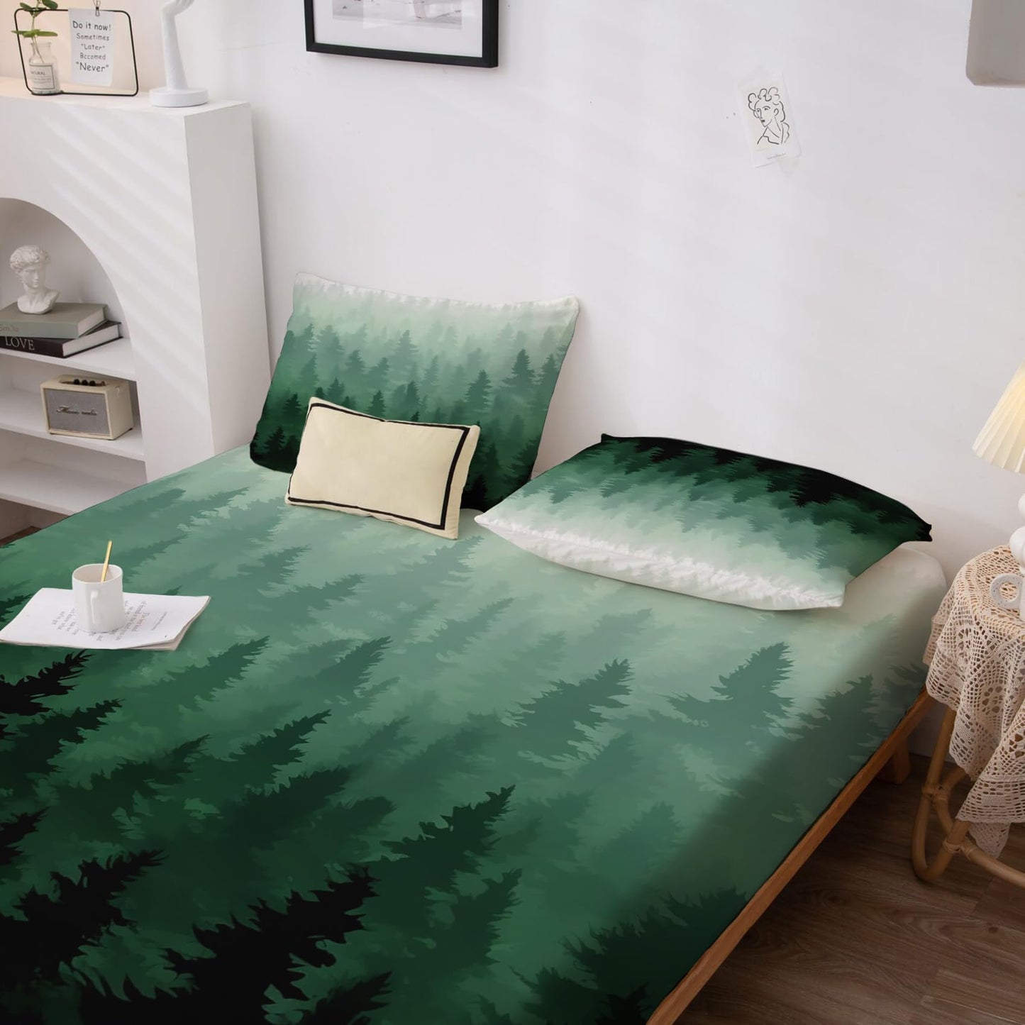 THYUNQ Forest Split King Sheets Sets for Adjustable Bed, Nature Woodland Pattern Sheet Set - 16 Inch Deep Pocket, Super Soft Microfiber Printed Bedding Sheets & Pillowcases 5 Piece