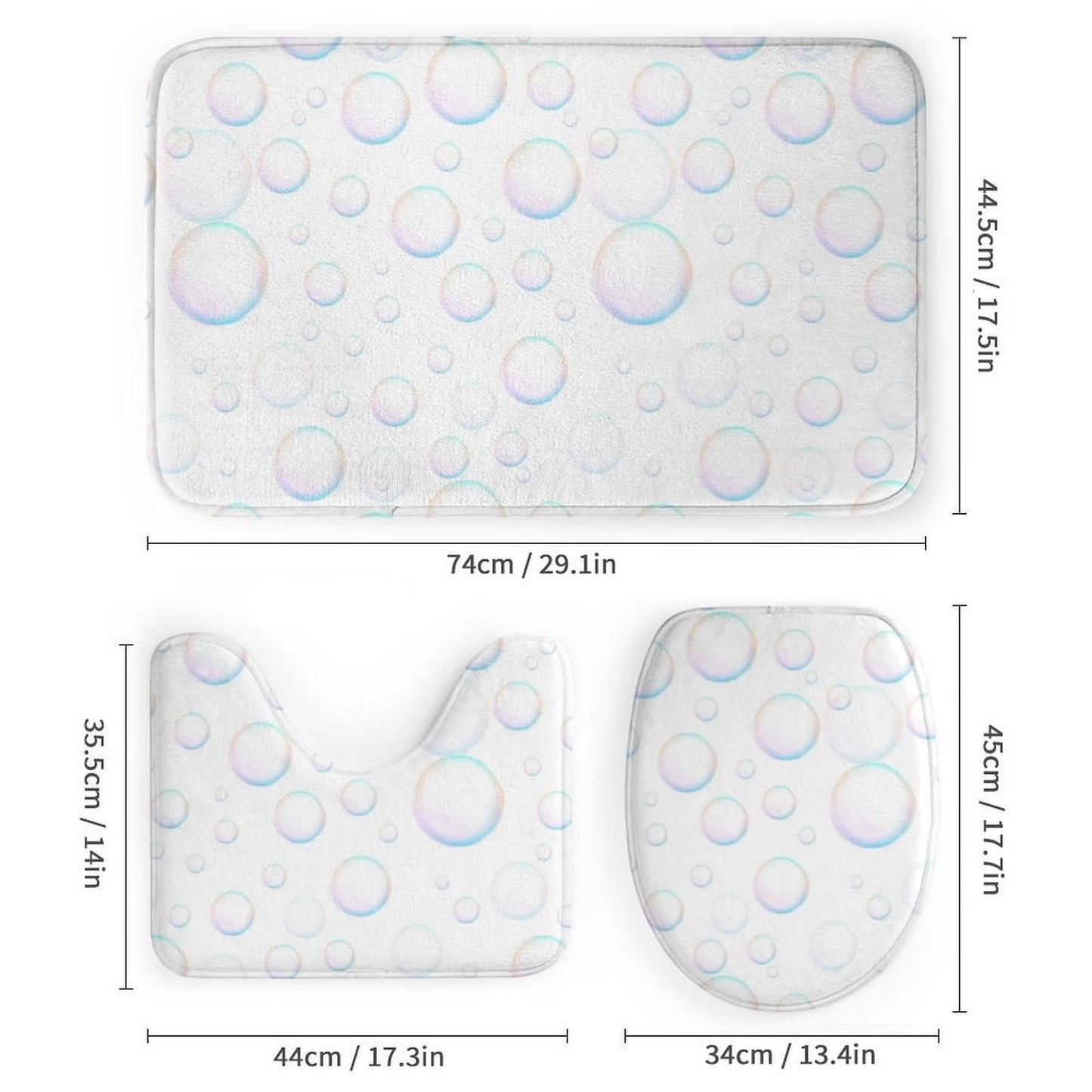 Bubbles Bathroom Set, Funny Shower Curtain Set 4PCS with Non-Slip Rugs, Toilet Lid Cover Bath Mat and 12 Hooks