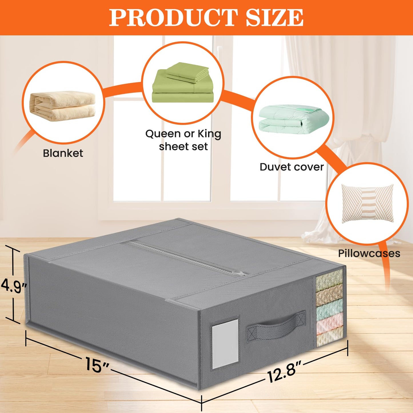 WOWBOX Sheet Organizers and Storage,Closet Bed Sheet Organizer Under Bed Storage and Organization with Label Cards & Clear Window for Bedding Sheets,Duvet Covers,Blankets (6 Pack，Gray)