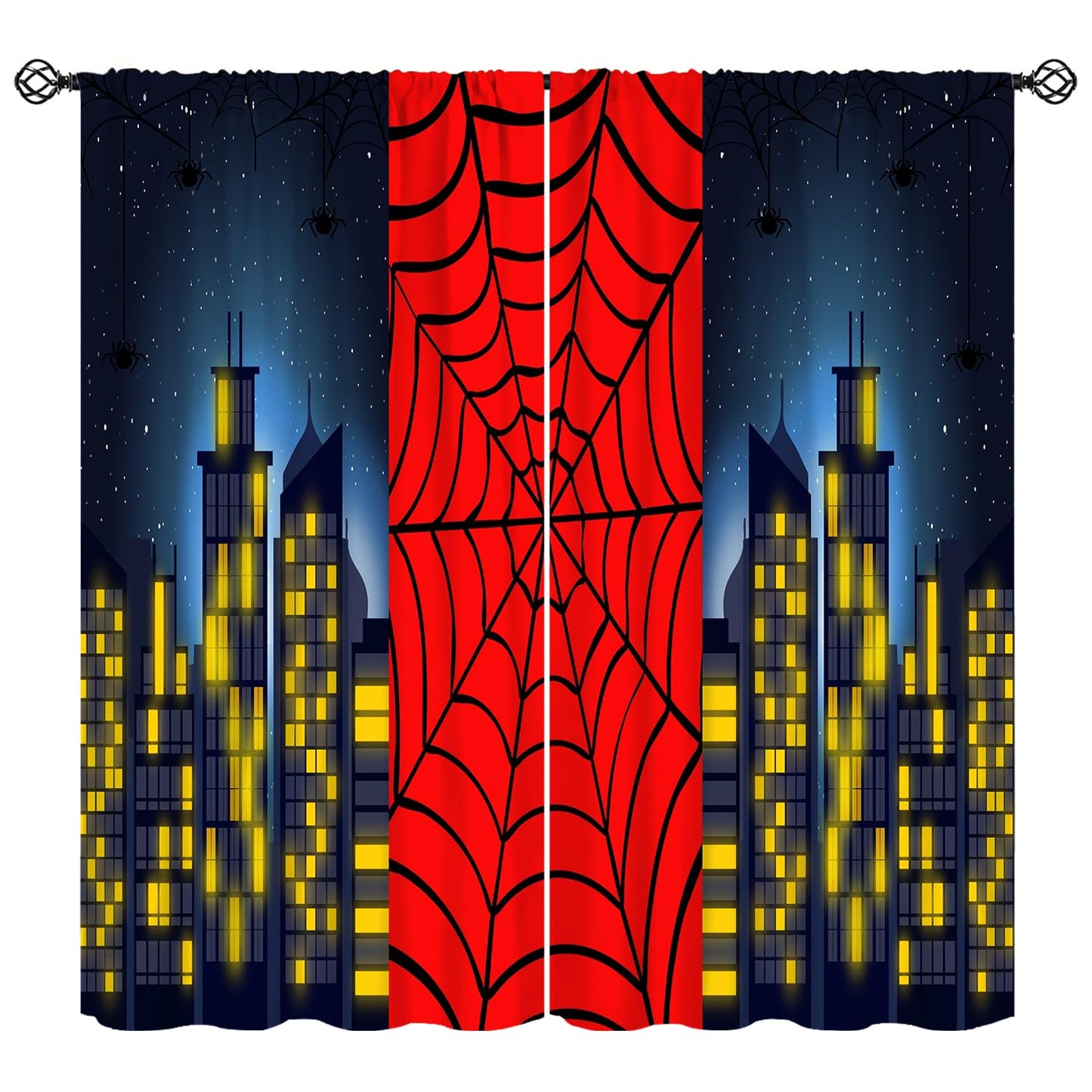 Djaby Spider Web Curtains, Red Scary Spider Web Super Hero Window Treatments Drapes for Kids Baby Nursery Room Bedroom Living Room 42" W X 45" L(No Blackout)