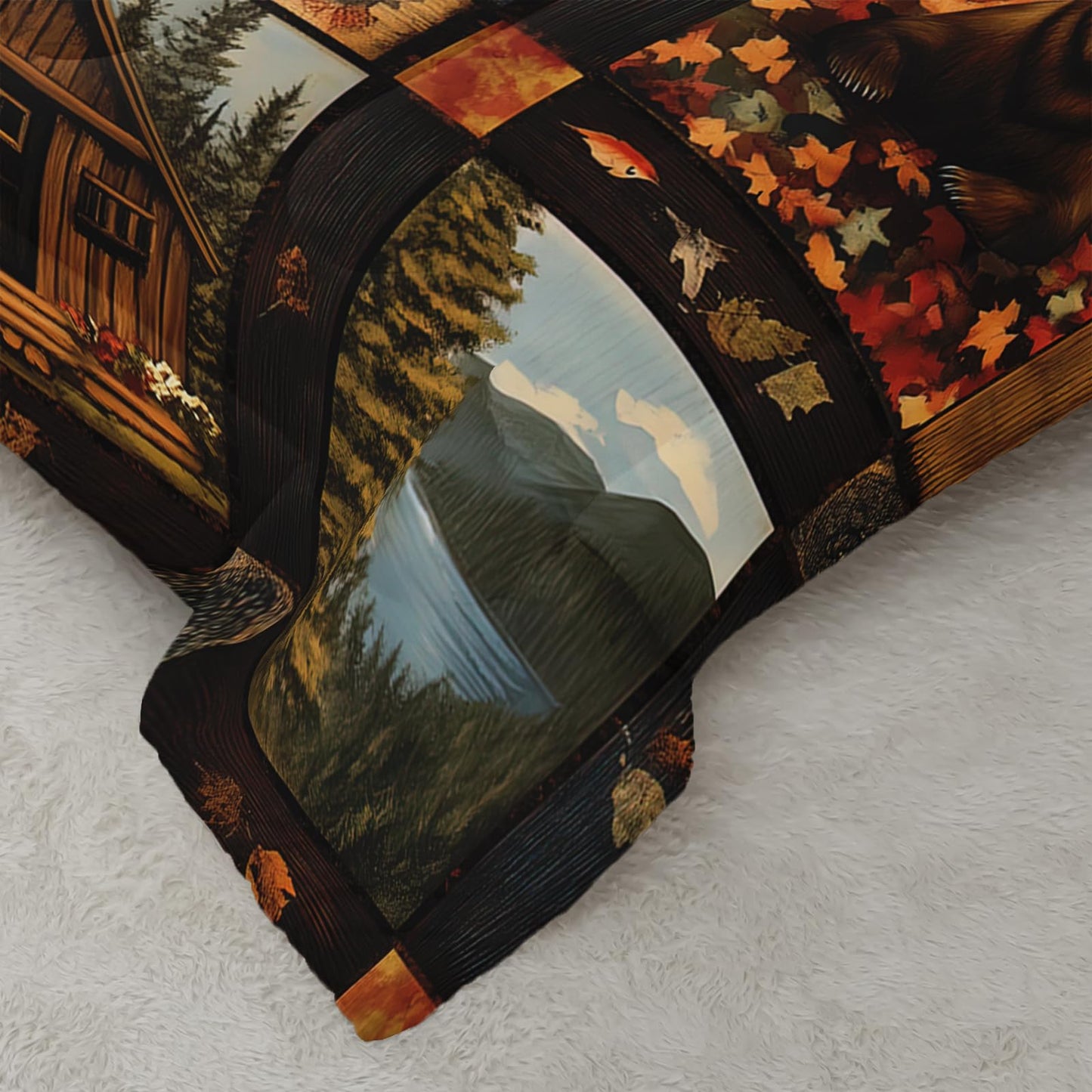 Nttopship Hunting Bear Comforter Set Twin,Bear Cabin Plaid Comforter Set Bedding Set for Kids Boys Men Adults Wildlife Pine Trees Rustic Farmhouse Soft Microfiber Comforter with 2 Pillowcases