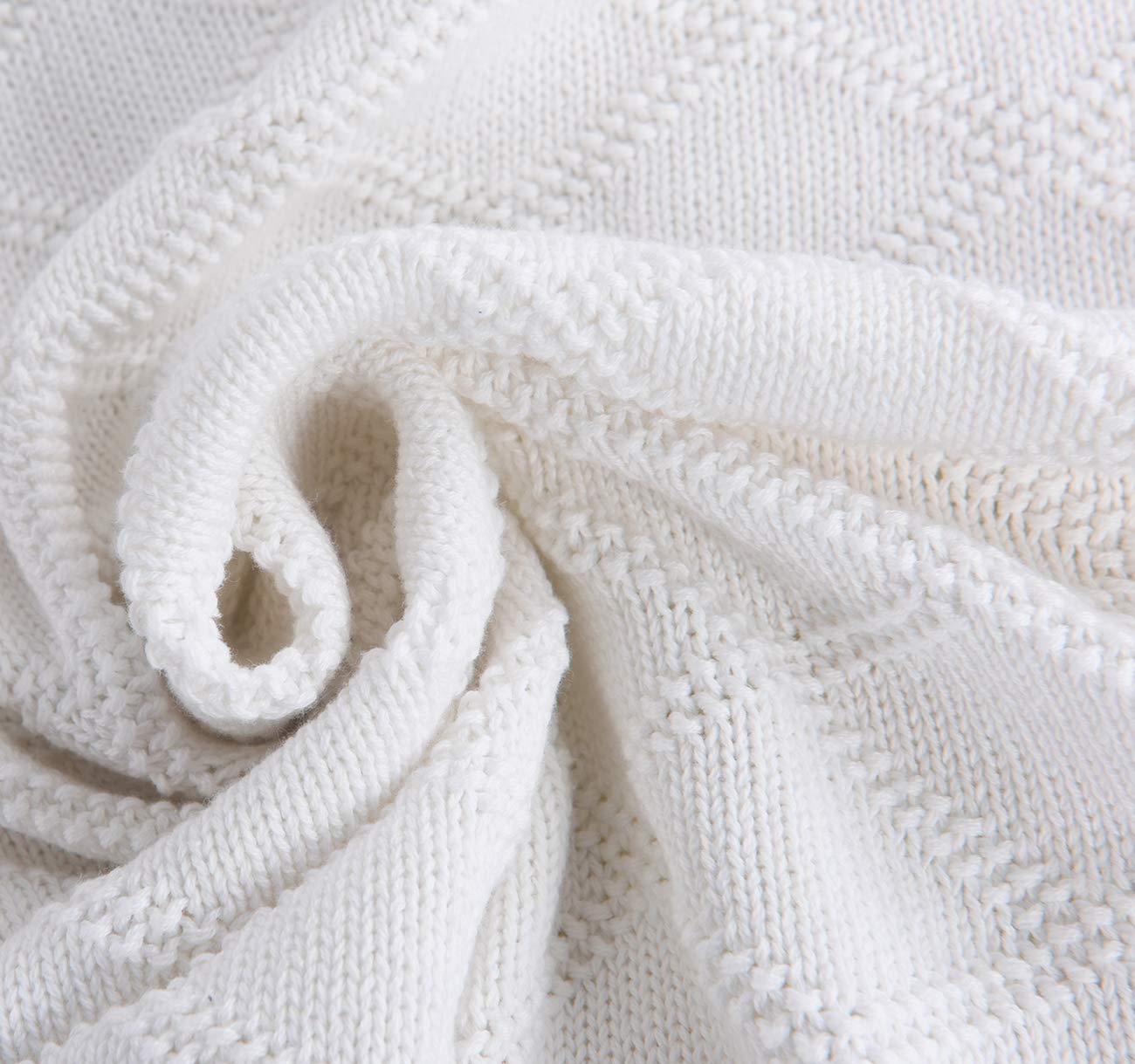 Cotton Knit White Throw Blanket for Couch Sofa Bed - Home Decorative Soft Cozy Sweater Woven Fall Throw Blanket