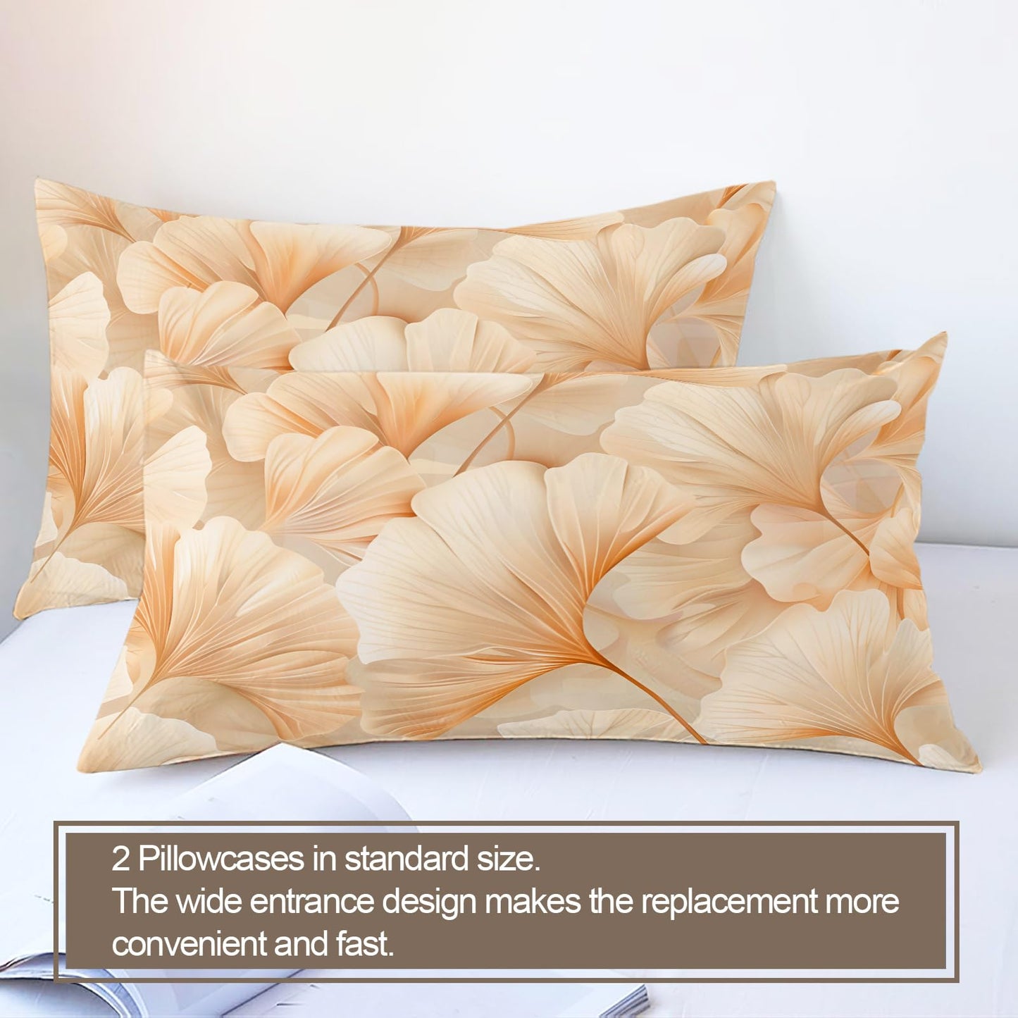 ZAMODE Leaf Duvet Cover Full Size, Luxury Flowers Leaf Comforter Cover 80" x 90" & 2 Pillowcases, Modern Plant Bedding Set with Zipper Ties