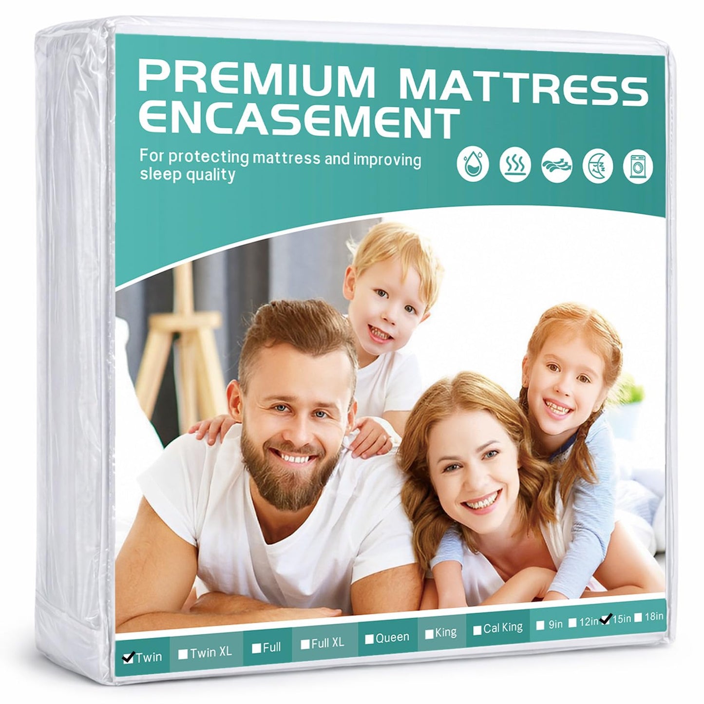 WINKAURA Twin Waterproof Mattress Protector with Soft Terry Top Fabric, Fits 12-15" Deep Pockets, Zippered Six-Sided Breathable Mattress Encasement Cover