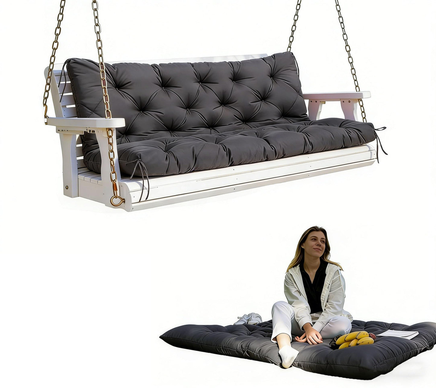 YIUPIERD Porch Swing Cushions Outdoor Swing Replacement Cushions 2-3 Seater Waterproof Thicken Backyard Swing Cushion with Backrest Replacement for Patio Garden Porch Furniture(Dark Gray 40×40 in)