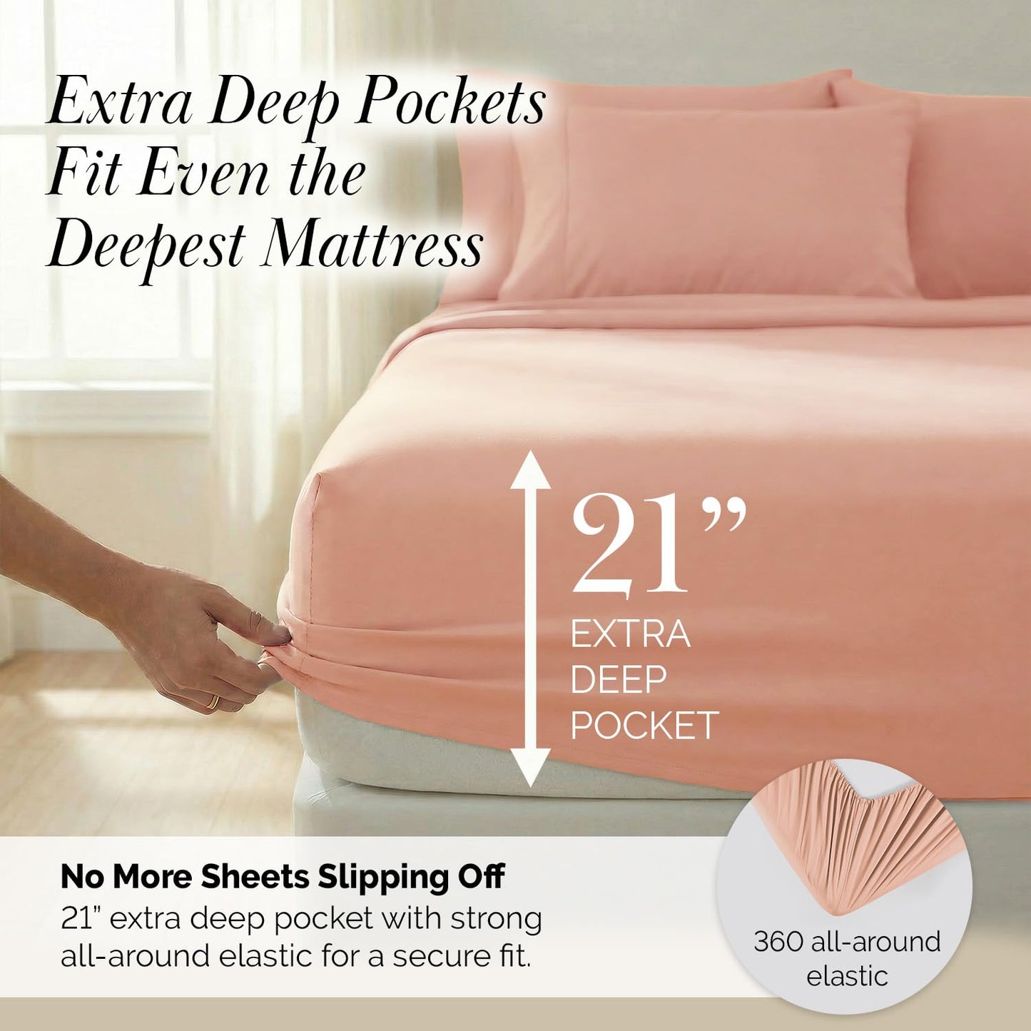 Southshore Fine Living, Inc. Luxury Hotel Quality Queen Sheet Set, 4 Piece Pleated Hem 21 Inch Deep Pocket Queen Sheets, Easy Care Microfiber, Fade & Wrinkle Resistant, 2 Pillow Cases – Blush Sheets