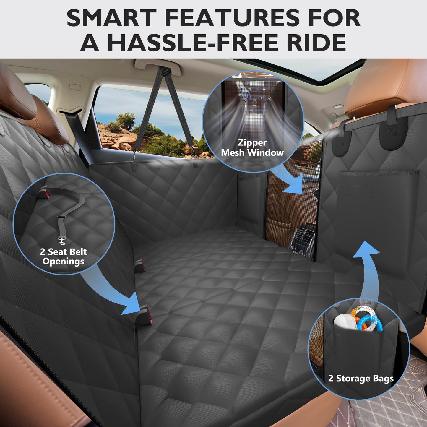 ROUWINNE Back Seat Extender for Dogs-Large Space, Hard Bottom Egg Crate Foam Soft Dog Car Seat Cover, Sturdy Backseat Extender for Dogs, Waterproof Pet Car Bed Dog Hammock for Car, SUV, Truck