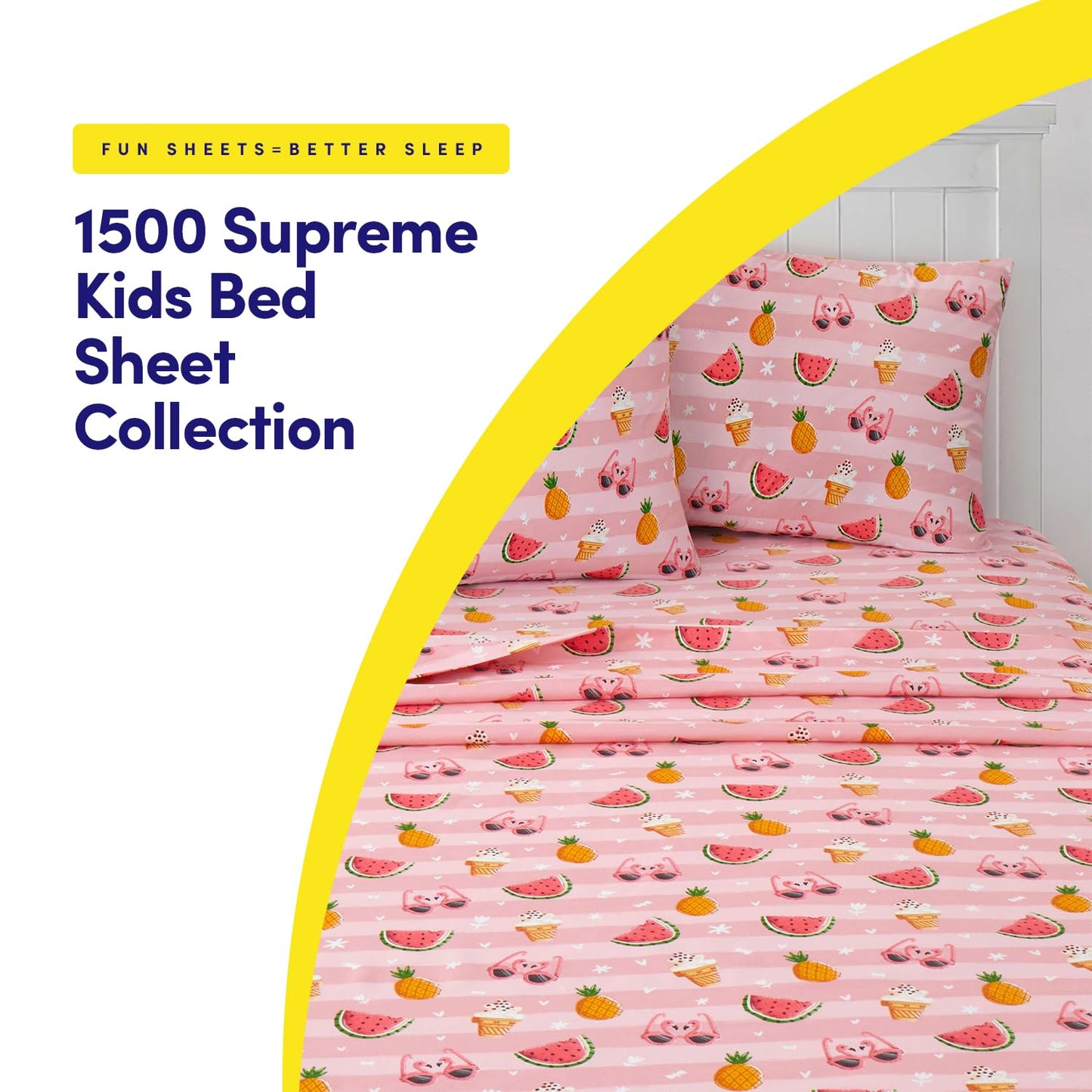 1500 Supreme Kids Bed Sheet Collection - Twin Sheets Bed Sheets Kids Bedding Sets for Girls Boys Toddlers with Fitted, Flat, and Pillowcase, Twin, Summer Fun Pink