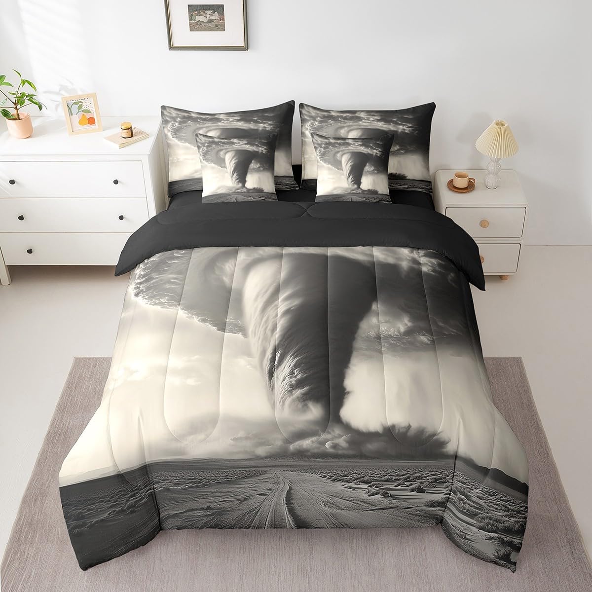 Erosebridal Tornado 7 Pcs Comforter Set Queen Size,Natural Disaster Bed in a Bag with Flat Sheet and Fitted Sheet for Kids Teens Adult,Horror Theme Bedding Set with Pillowcase and Sham Reversible