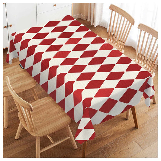 Swono Tablecloth Red Rhombuses, Retro Diamond Argyle Red Table Cloth for Kitchen Dining Tabletop Decoration Parties Weddings, 52 X 70 Inch Rectangle Picnic Tablecloth