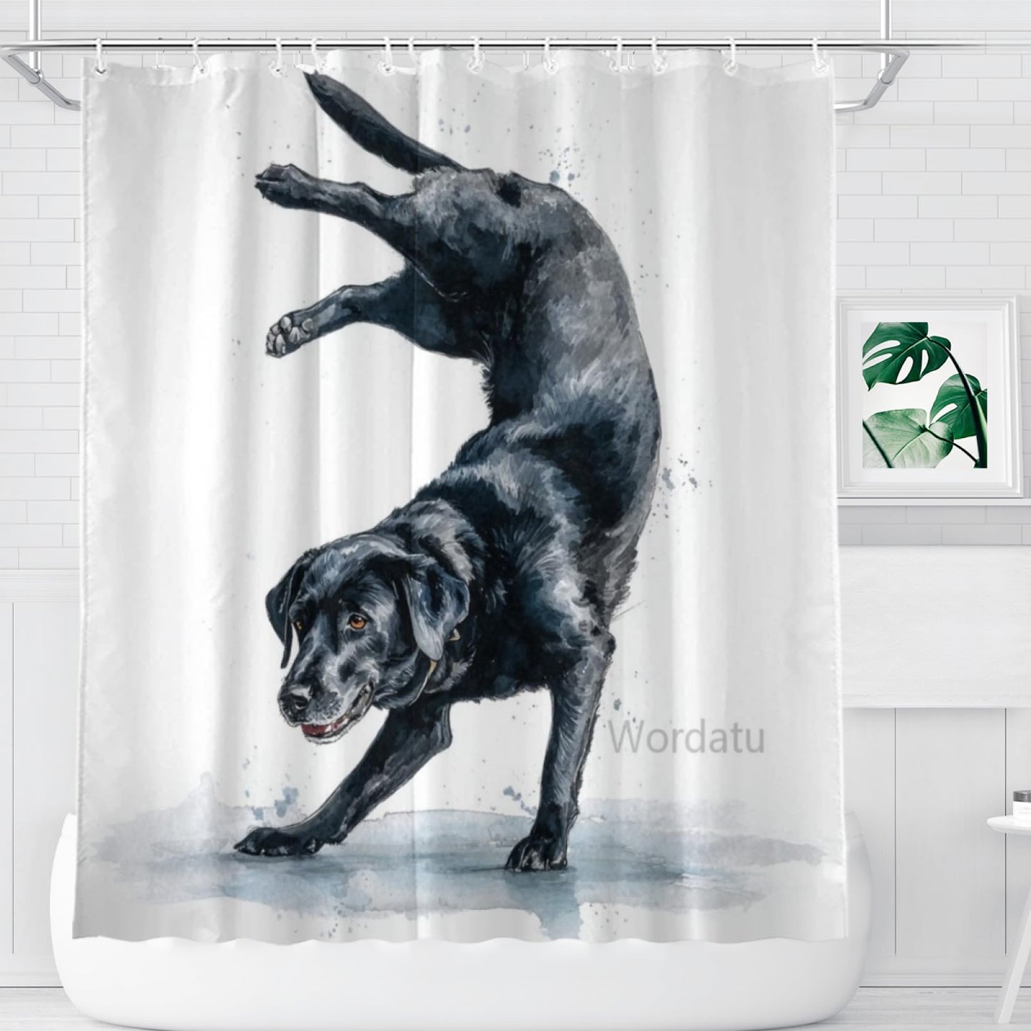 Wordatu Cute Black Labrador Dog Happy Shower Curtain Bathroom Fabric Waterproof Polyester 12 Hooks 72x72 Inches