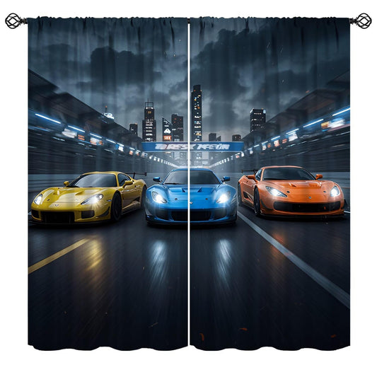 Nsbul Speed Racing Curtain, High-Speed Night City Extreme Sport Cars Cool Design Window Drapes for Kids Boys Bedroom Living Room, 42" W X 45" L (No Blackout)
