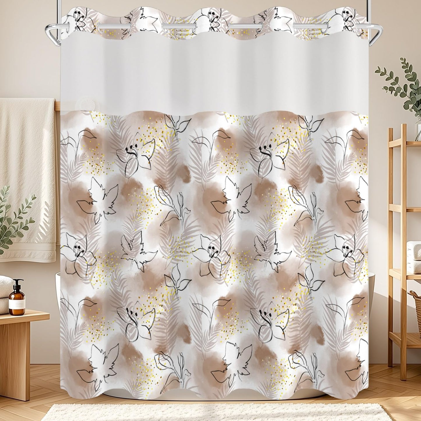 NAEMBCU No Hook Shower Curtain with Snap in Liner Set FYZZ00003