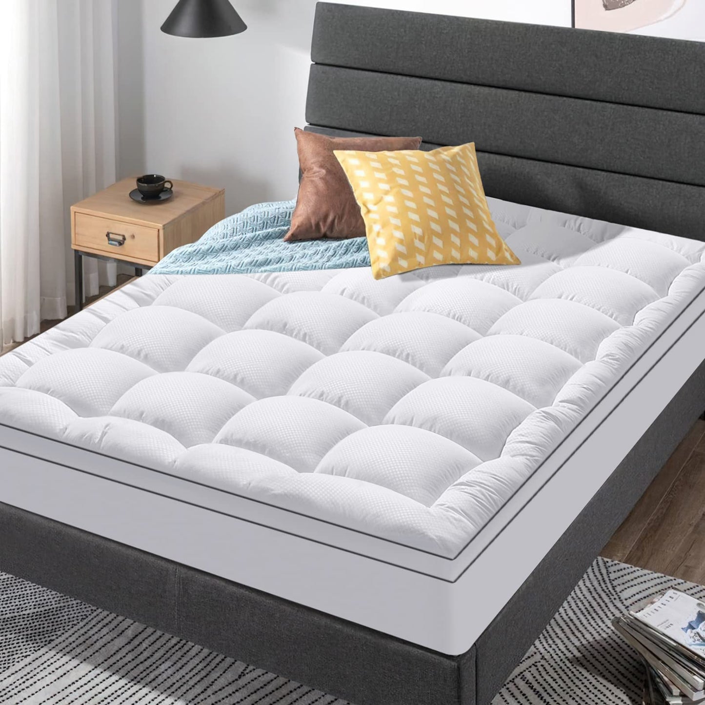 Full Size Mattress Topper for Back Pain, Cooling Extra Thick Mattress Pad Cover with 8-21 inch Deep Pocket, Plush Pillow Top Mattress Topper Overfilled with Down Alternative, Full Size, White