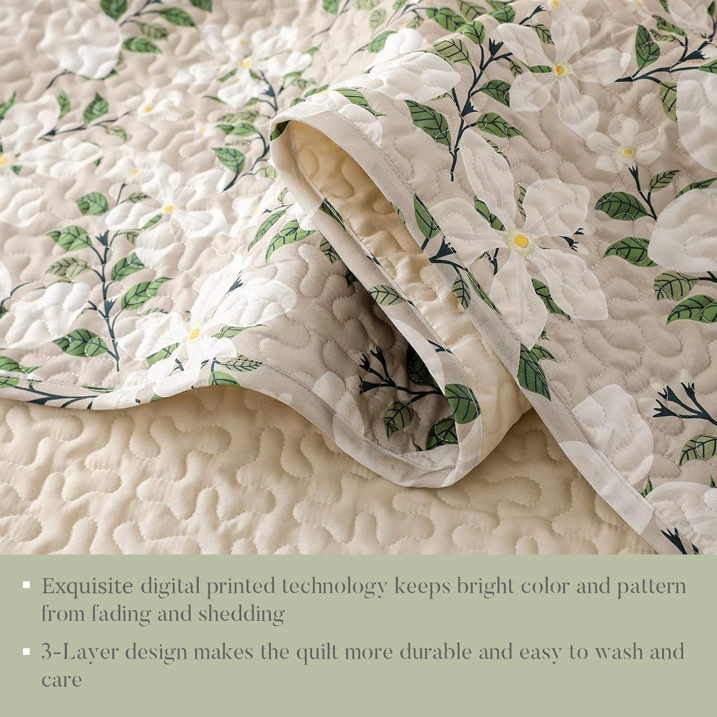 Whale Flotilla Reversible Printed Quilt King Size, Extra Soft Boho Floral Leaf Bedspreads for Bed Lightweight King Quilt Bedding Set Coverlets with 2 Pillow Shams for All Seasons, White Bone