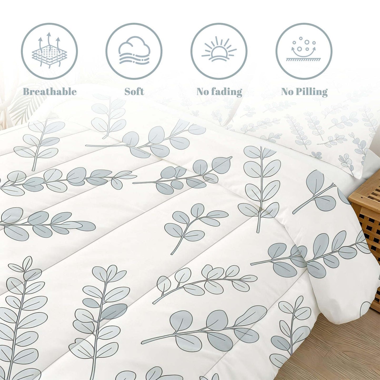 CERYUEE White Sage Eucalyptus King 3 Piece Comforter Bedding Set