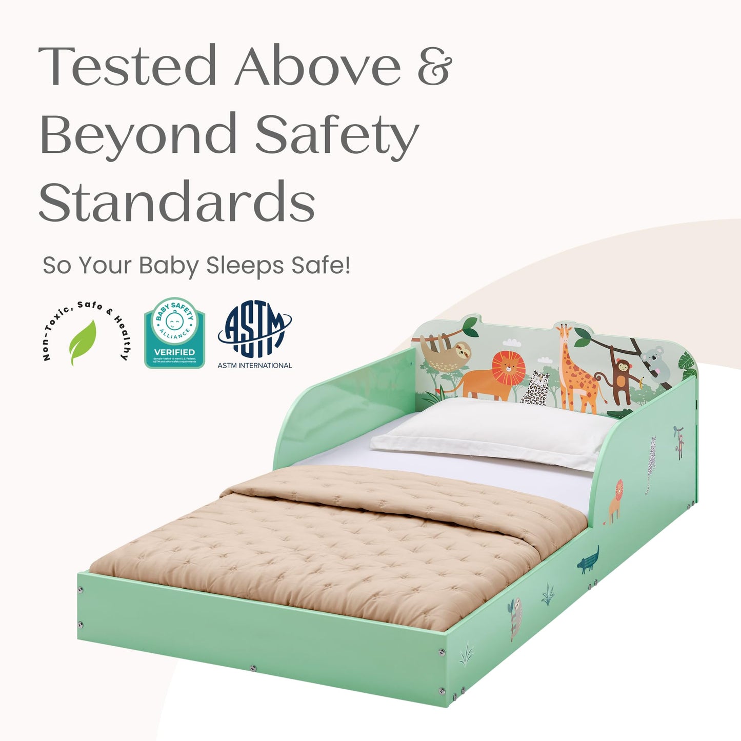 Delta Children Safari Wood Floor Toddler Bed with Reusable Stickers, Green