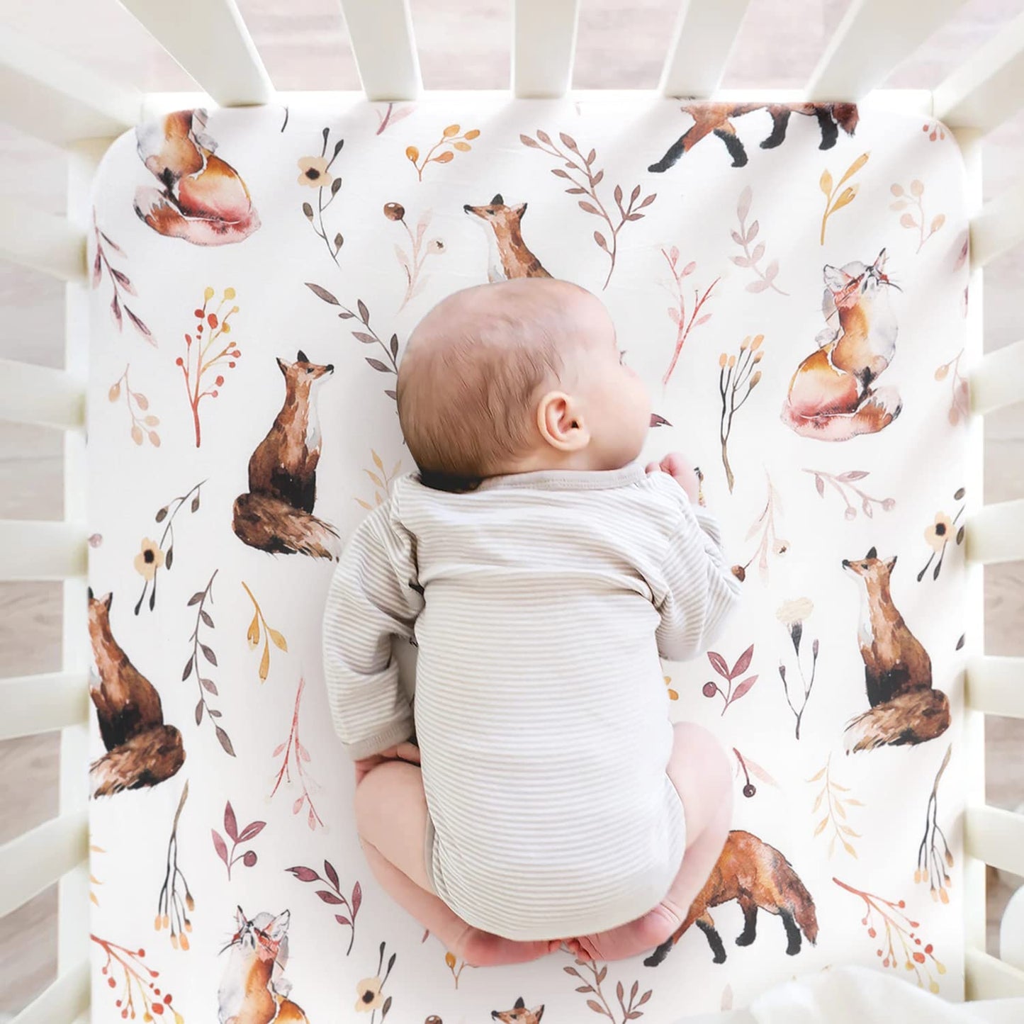 GRSSDER Stretchy Ultra Soft Jersey Knit Fitted Pack n Play Sheets Set 2 Pack, Universal Fit Portable/Mini Crib, Playards Mattress Pads Safe and Snug, Pretty Fox for Baby Girls