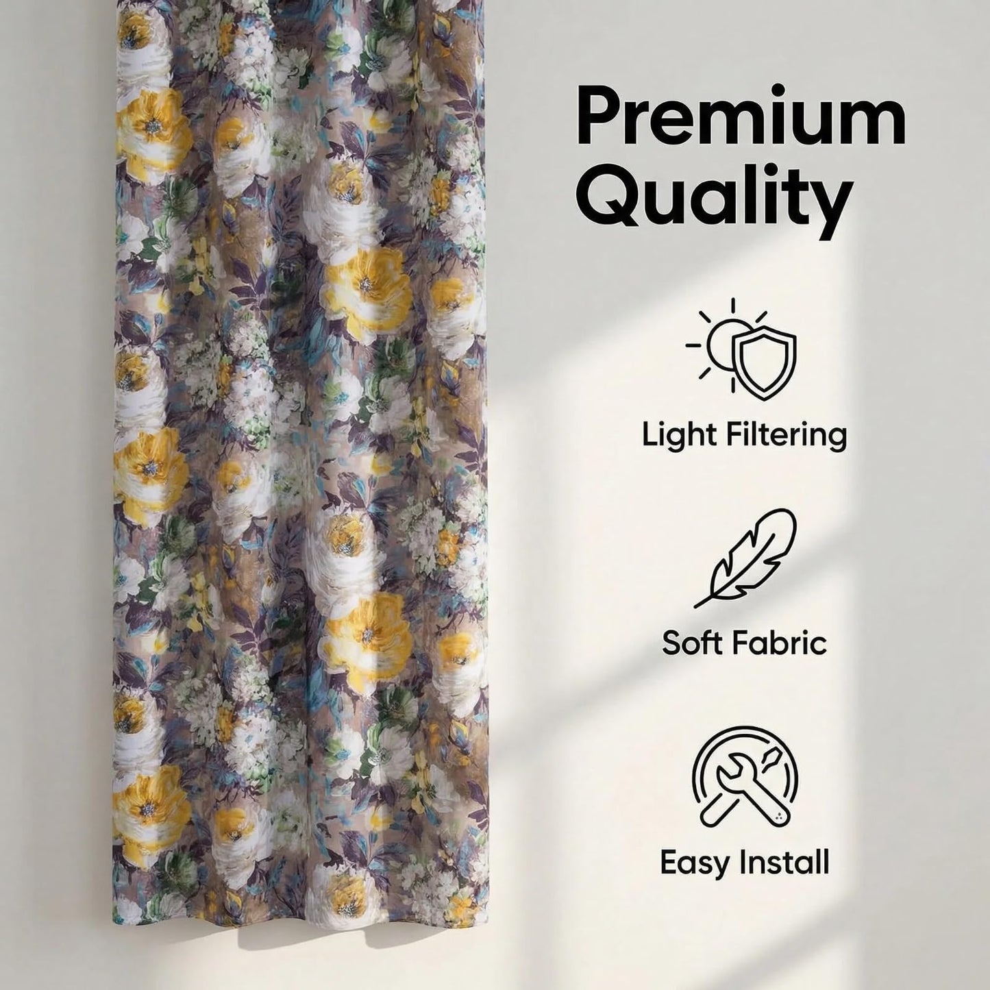 SENEETO Vintage Floral Curtains, Oil Painting Yellow Peony, W52 x L63 Inch