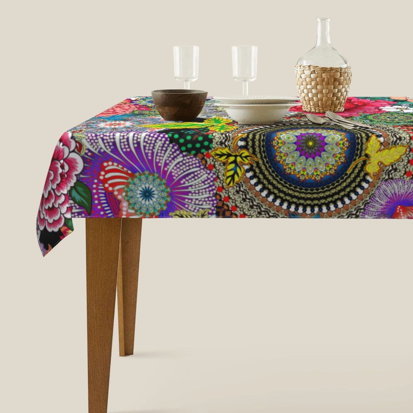 Mandala Flower Tablecloth Table Cover Washable Tabletop for Kitchen Dinning Decoration Rectangle 60x90inch