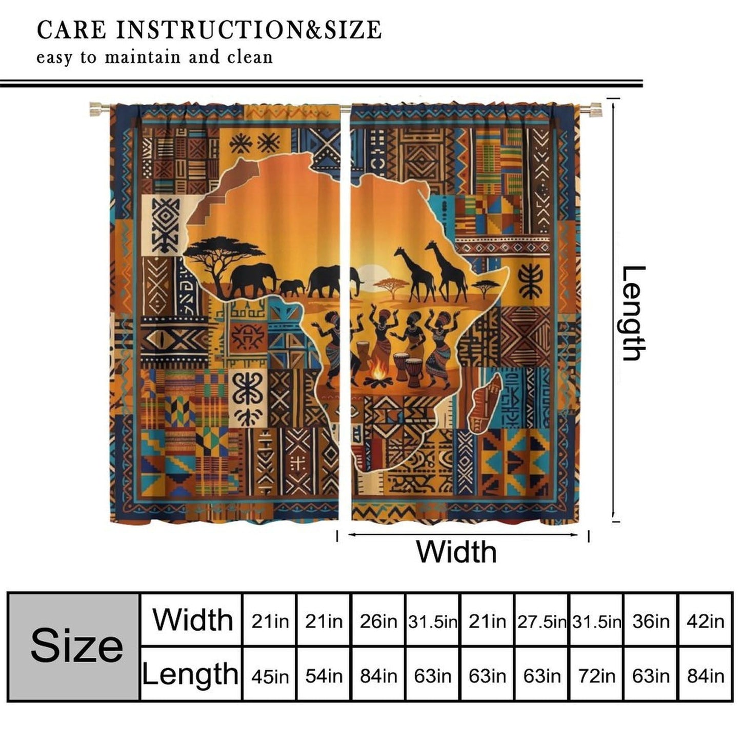 PHTAYOT African Curtains Abstract Aztec Tribal Map of Africa Boho Kuba Ethnic Style Pattern Blackout Window Treatments for Bedroom Living Room Rod Pocket Drapes 2 Panel Set,52x84Inch
