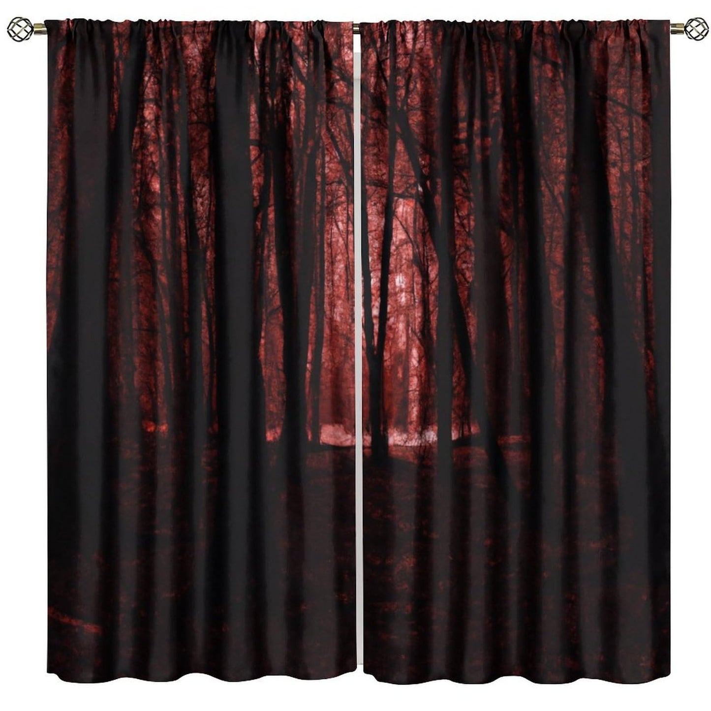 SHElifestyle Gothic Dark Red Forest Curtains, Haunted Creepy Landscape Forest Window Treatments Spooky Horror Halloween Trees Window Drapes for Bedroom Living Room W42 X L45