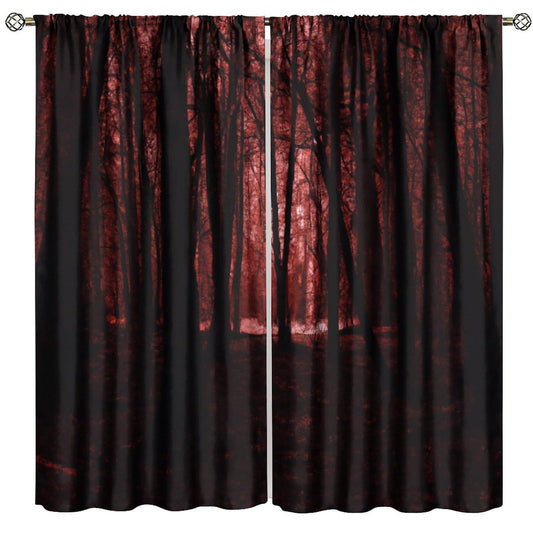 SHElifestyle Gothic Dark Red Forest Curtains, Haunted Creepy Landscape Forest Window Treatments Spooky Horror Halloween Trees Window Drapes for Bedroom Living Room W42 X L45