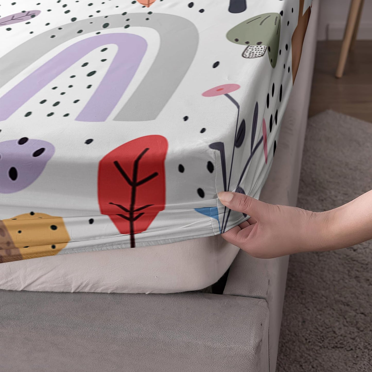 Nttopship Fox 4 Pieces Bed Sheet Sets Full Size Cartoon Forest Fox Printed Bedding Sets with 16" Deep Pockets Wildlife Bedroom Decor,Bedding Set 4 PCS(1 Fitted+1 Flat+2 Pillowcases)