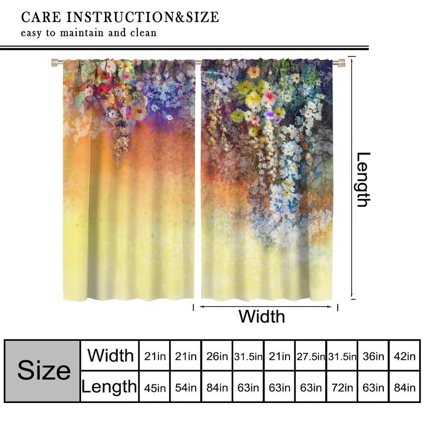 VUMIVI Bohemian Floral Curtains Floral Leaf Silhouettes Modern Romantic Style Plant Print Rod Pocket Window Treatments for Bedroom Kitchen Living Dining Apartment Dorms Cafe 42" W X 44.5" L