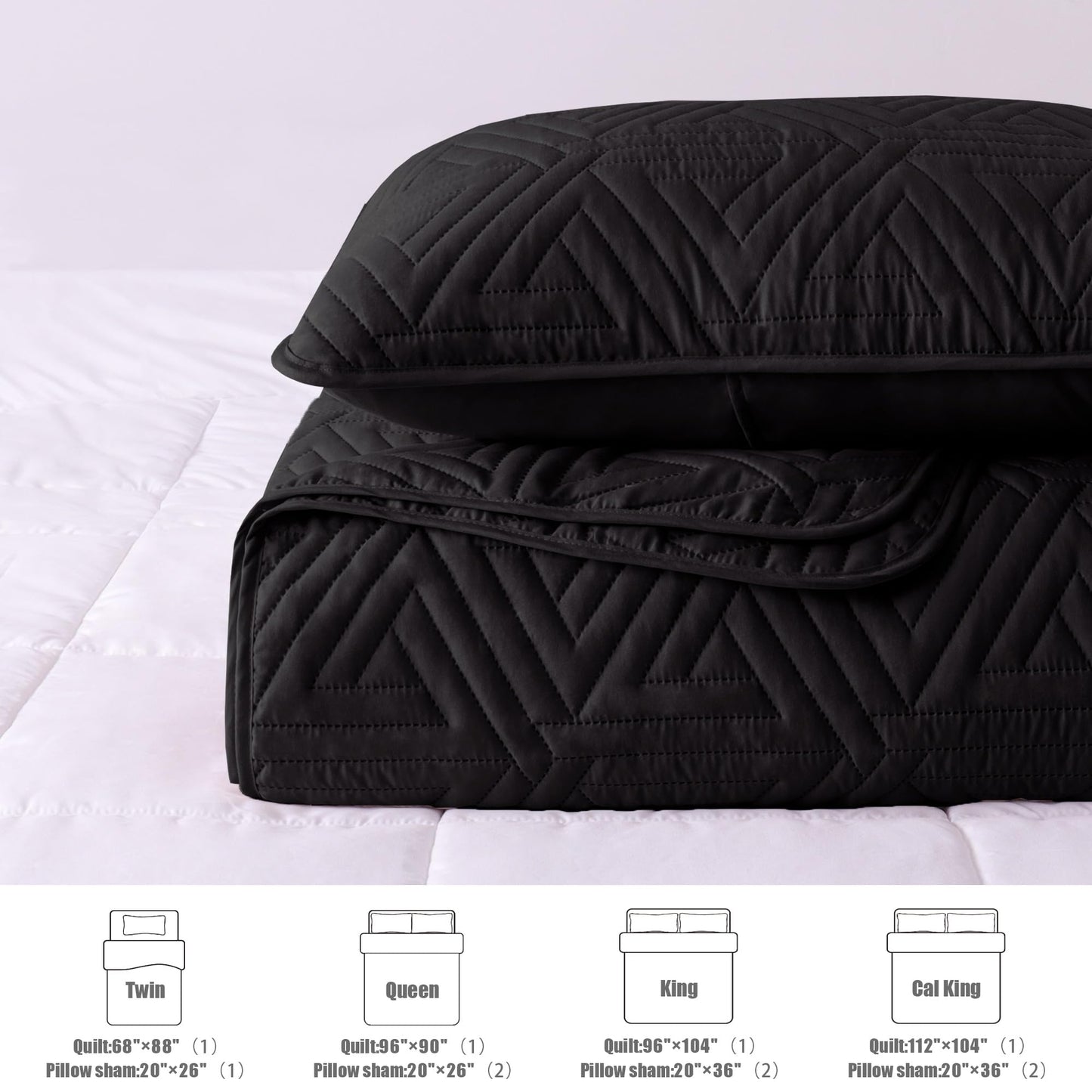 Whale Flotilla Soft Queen Size Quilt Set for All Seasons, 3-Piece Ultrasonic Geometric Quilts Bedding Set, Lightweight Reversible Bedspread, Coverlet, Bed Cover with 2 Pillow Shams, Black