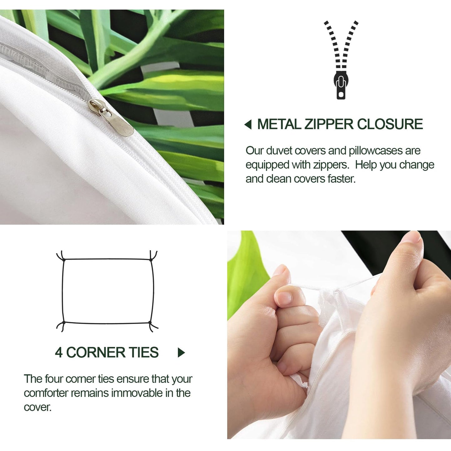 GKPLY Tropical Leaves Bedding Duvet Cover, Monstera Comforter Set with Zipper, Green Print Duvet Cover Queen, 3 Pieces Bedding & Bedroom Decor, 2 Pillowcases