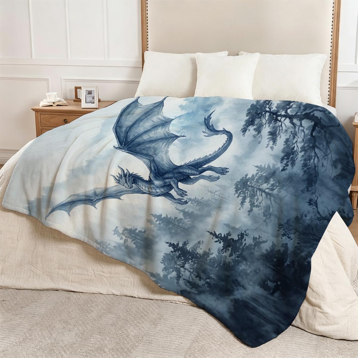 Yujiiso Forest Dragon Blanket, Ultra-Soft Flannel Fleece Throw 50" x 60"