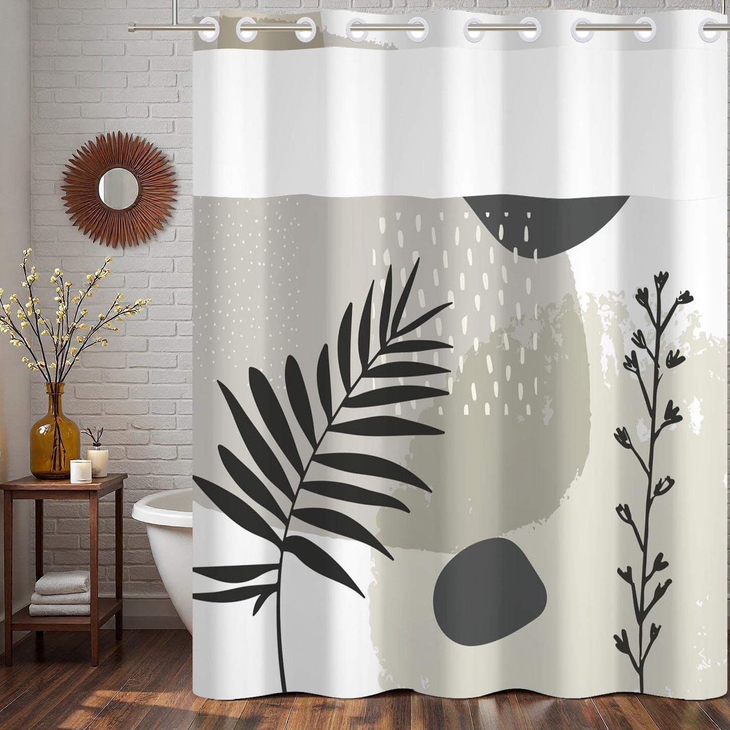 NAEMBCU No Hook Boho Shower Curtain and Liner Set 71 x 74 Inch