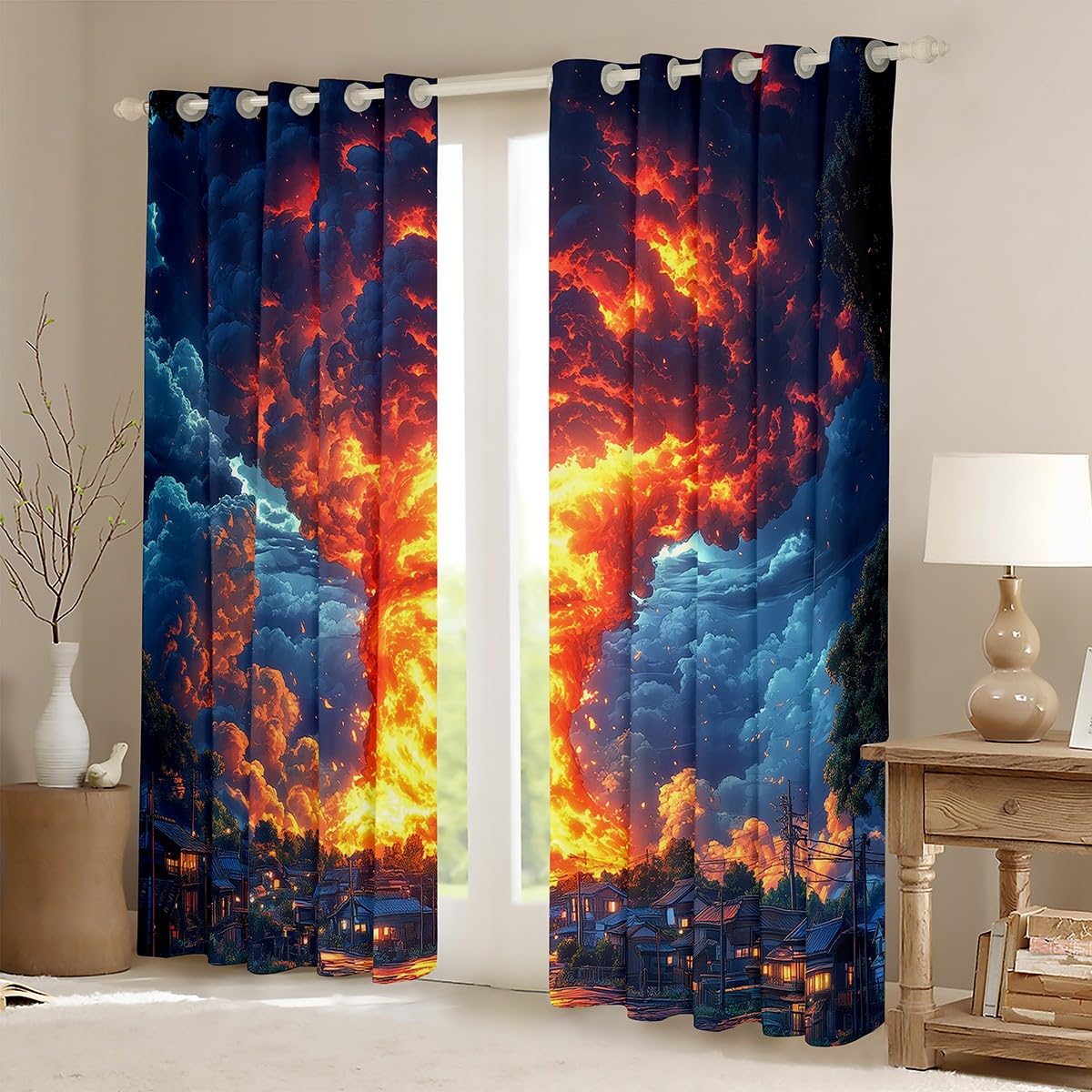 Erosebridal Fire Tornados Curtains 38" Wx45 L,Burning Tornado Window Curtains Drapes,Nature Scenery Bedroom Room Decor for Kids Boys Adults