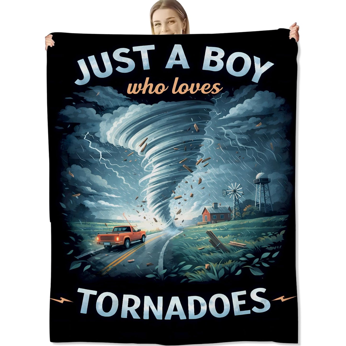 cromcu Tornado Blanket for Weather Enthusiasts, Just a Boy Who Loves Tornado Flannel Blankets, Meteorologist Gifts, Soft Warm Cozy Throws for Sofa Couch Bed Living Room Bedroom Home Decor 60" x 50"