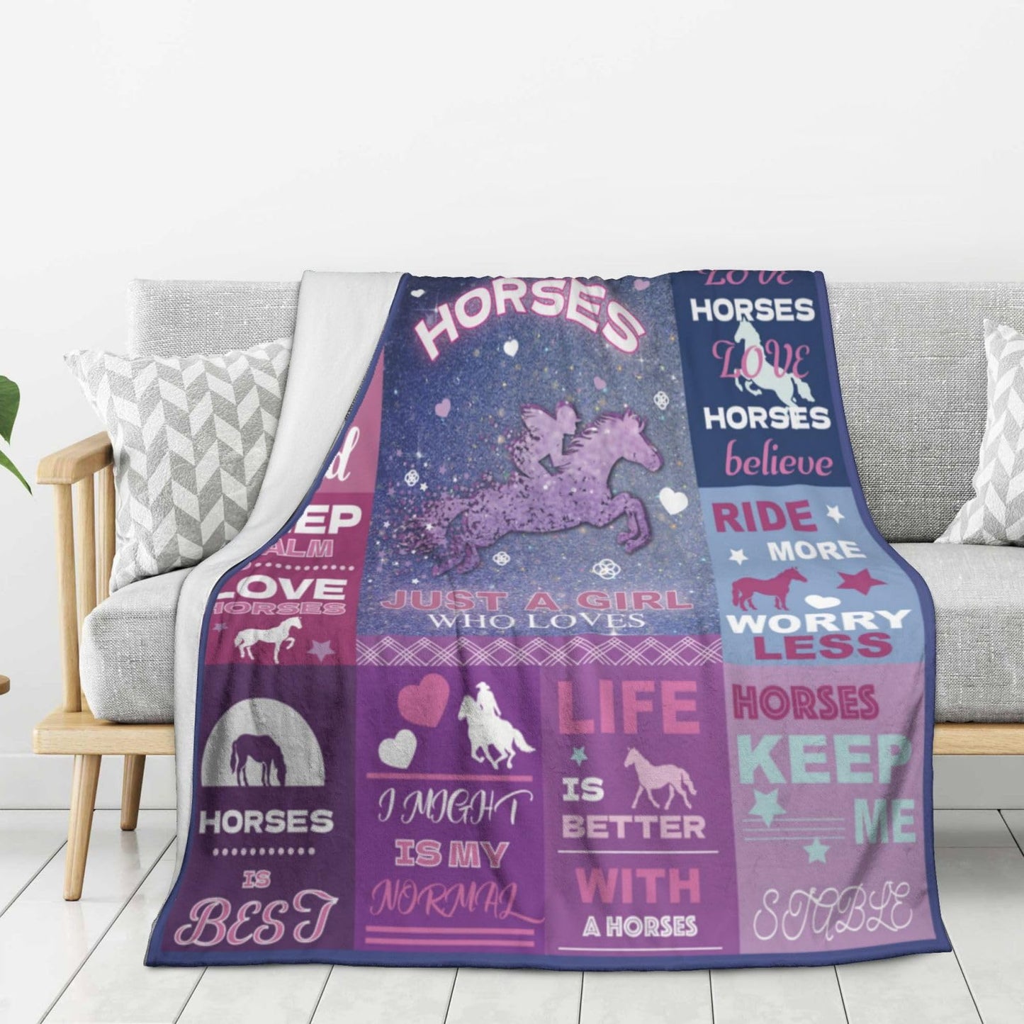 yhogxte Horse Gifts for Horse Lovers Girls Women, Just A Girl Who Loves Horses Christmas Blankets 50"x40"
