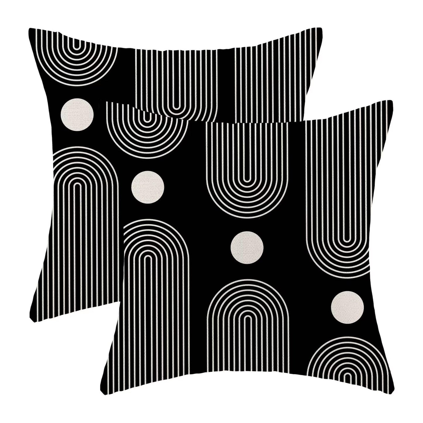 Jecuwo Boho Mid Century Pillow Covers 18x18 Set of 2, Abstract Simple Black and White Decorative Throw Pillowcase Boho Modern Outdoor Decor Farmhouse Cushion Cover for Sofa Couch Bed Living Room