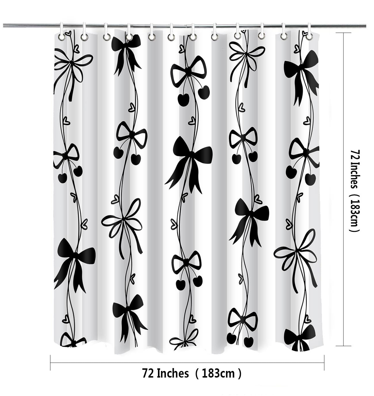 LshyMn Cute Bowknot Shower Curtain 72x72 Inches Preppy Cartoon Beautiful Black Bow Shower Curtains Set,Modern Aesthetics Girl Bathroom Decor for Hotel Restroom YLDWMN7GM