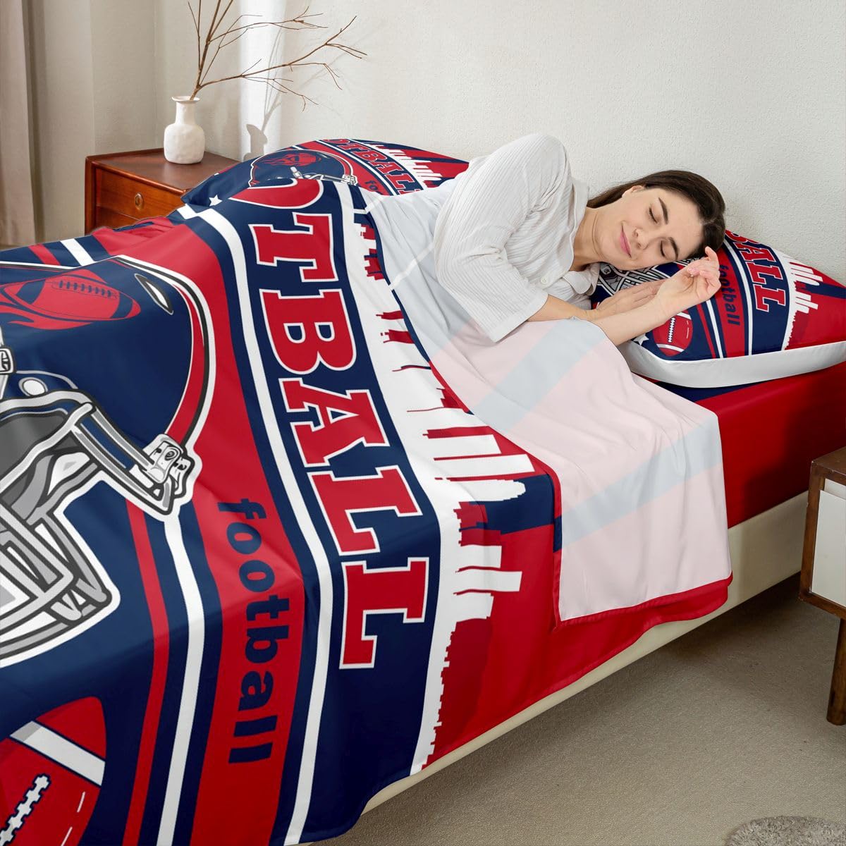Feelyou Football Bed Sheets Set Boys Twin Size Women Men Rugby Sports Bedding Set Football City Fitted Sheet with 16 Inch Deep Pockets