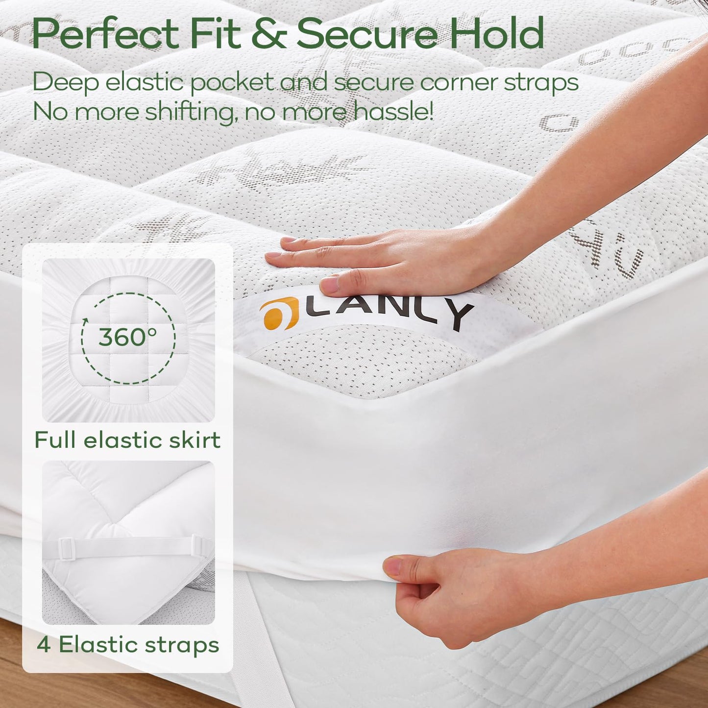 OLANLY Queen Mattress Topper, Bamboo Viscose Cooling Pillow Top Mattress Pad, Soft Plush Down Alternative for Firm Mattress, Back & Hip Pressure Relief, Machine Washable, Deep Pocket, White