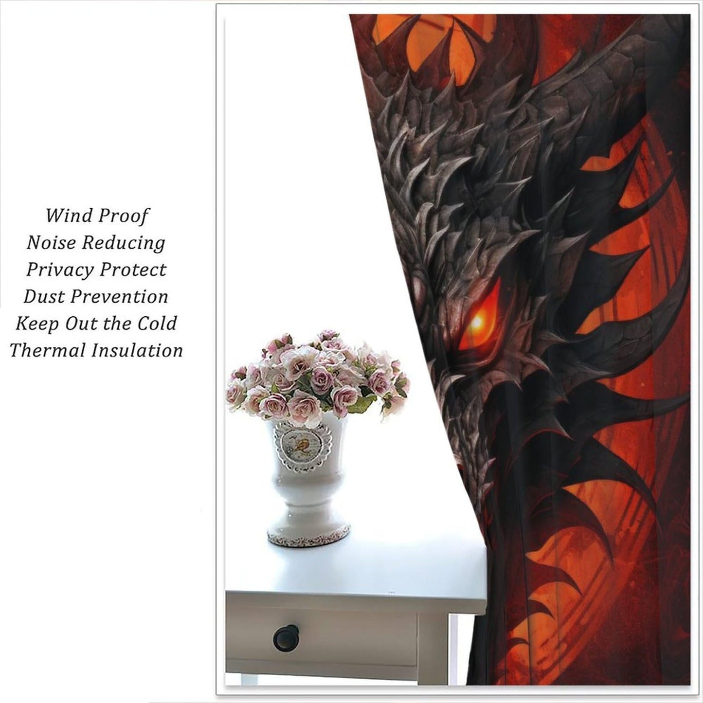 wlsgdsg Dragon Curtains, Mystic Magic Vicious Red Blood Moon Adventure Treasure Dragon Eyes Windows Treatments, Thermal Insulated Drapes for Kids Boys Girls Living Room Bedroom 42x45in (No Blackout)