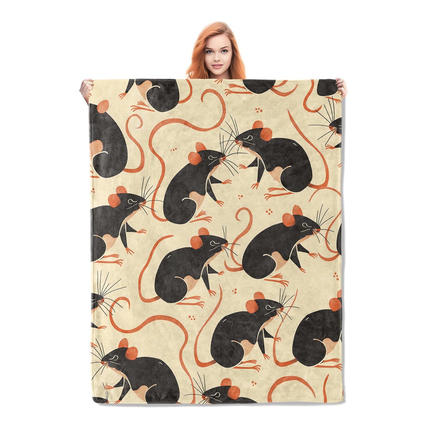 Cute Rat Blanket Gifts for Kids Adults Soft Warm Lightweight Cozy Mouse Rodents Animal Flannel Throw Blankets for Bed Living Room Sofa Travel Home Decor 50"x60"