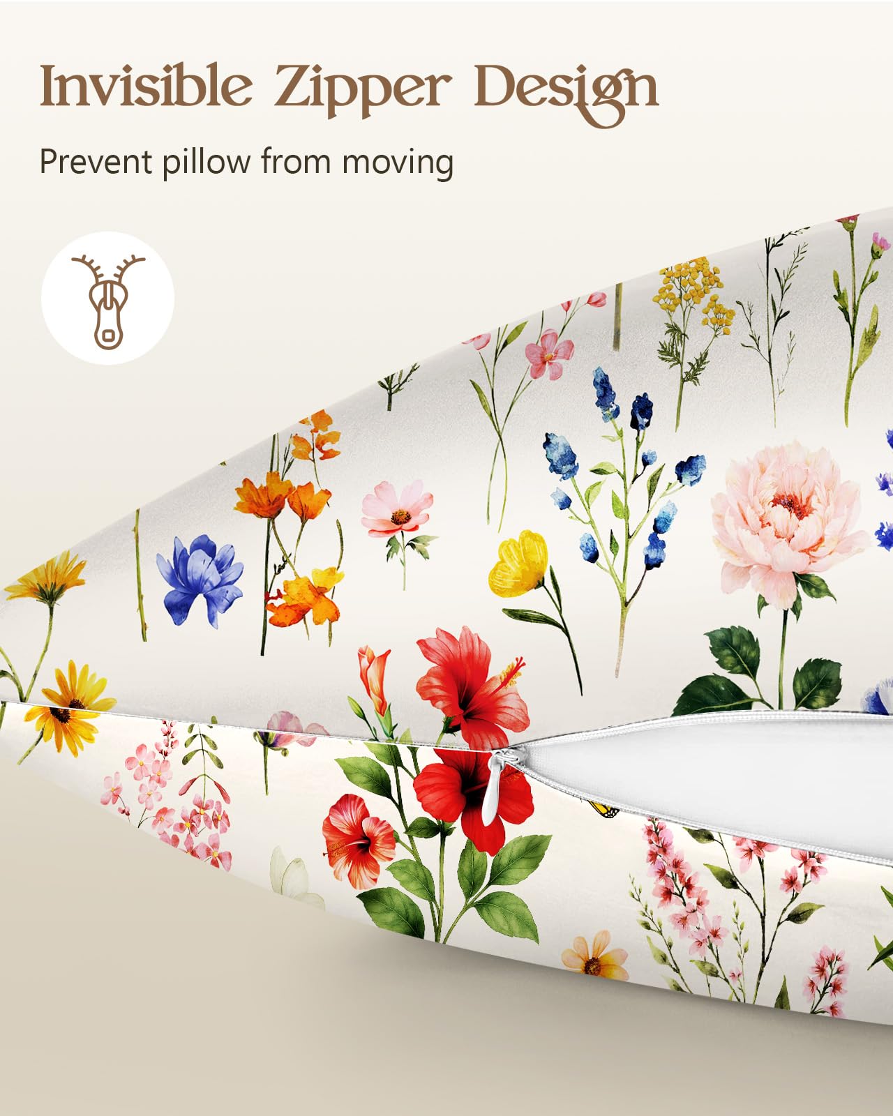 Miss Adola 2 Pack Mulberry Silk Pillowcase for Hair and Skin - Standard Size 20 x 26 Inches with Hidden Zipper Beige Flower 19 Momme Soft Sleeping Silk Pillow Case for Women, Moms