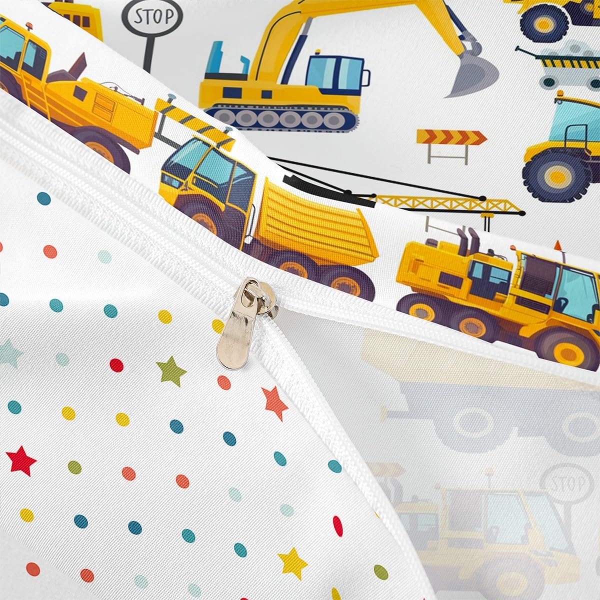 Erosebridal Kids Construction Queen Bedding Sets for Boys,Excavator Trucks Comforter Cover Cartoon Tractor Car Vehicle Toddler Bed Set Yellow Blue (1 Duvet Cover and 2 Pillow Cases)